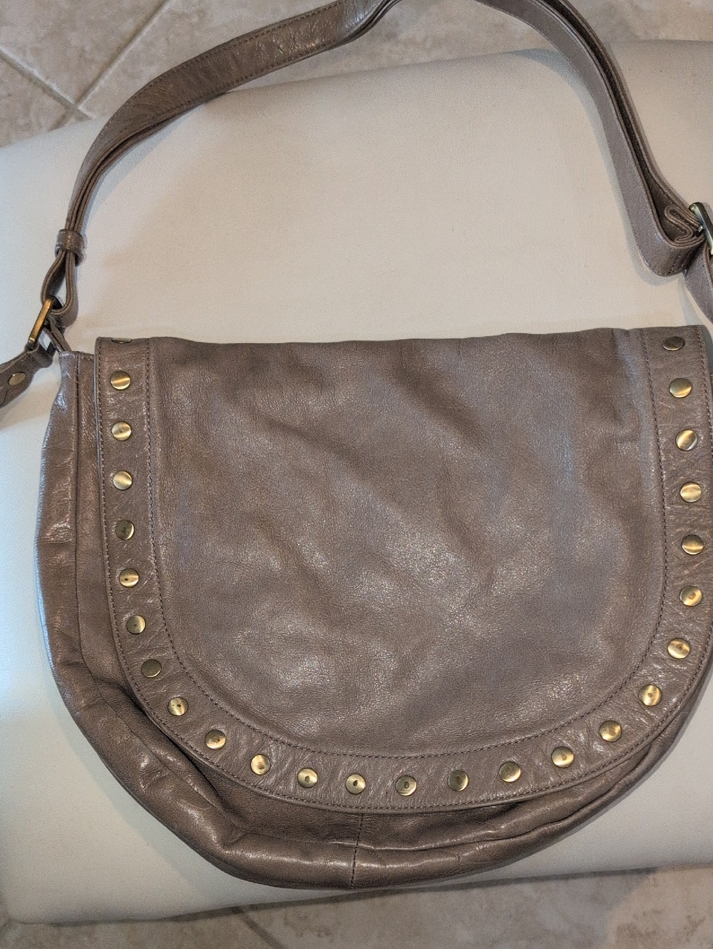 HOBO Taupe Studded Leather Crossbody Bag